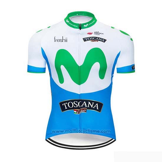 2019 Maillot Cyclisme Movistar Bleu Blanc Manches Courtes et Cuissard